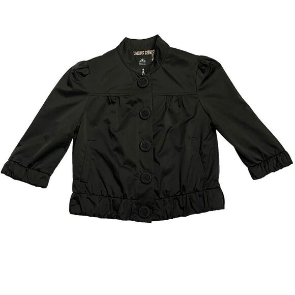 Bizz Half Sleeve Button-up Jacket Black Ruffle - Picture 2 of 12